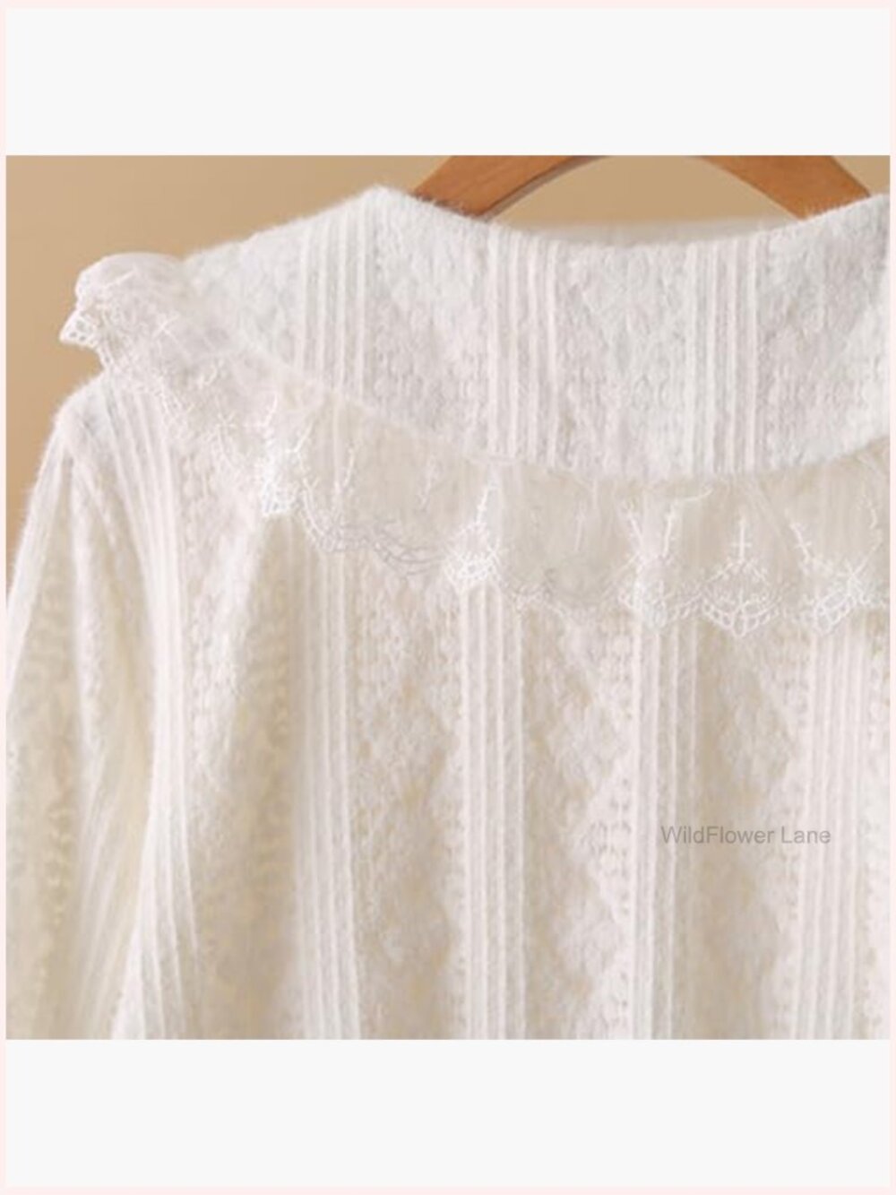 Plus Size Lace Blouse Long Sleeve Button Down Shirt - Picture 6 of 7